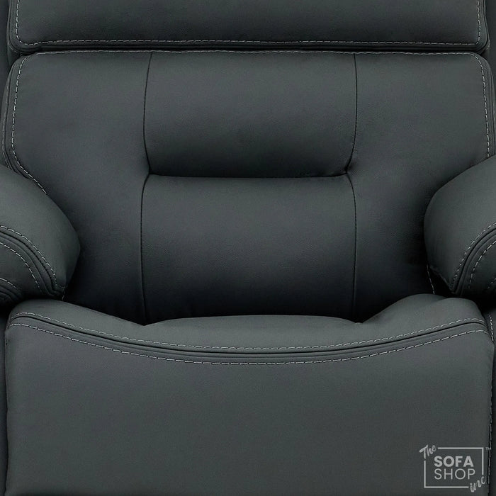 2 Seater Electric Recliner Cinema Sofa in Grey Leather | Hi-Tech Cinema Seats with Massage, Console, Power Headrest, Power Recliner, Bluetooth, Socket Set, USB & Wireless Charging | Sicily
