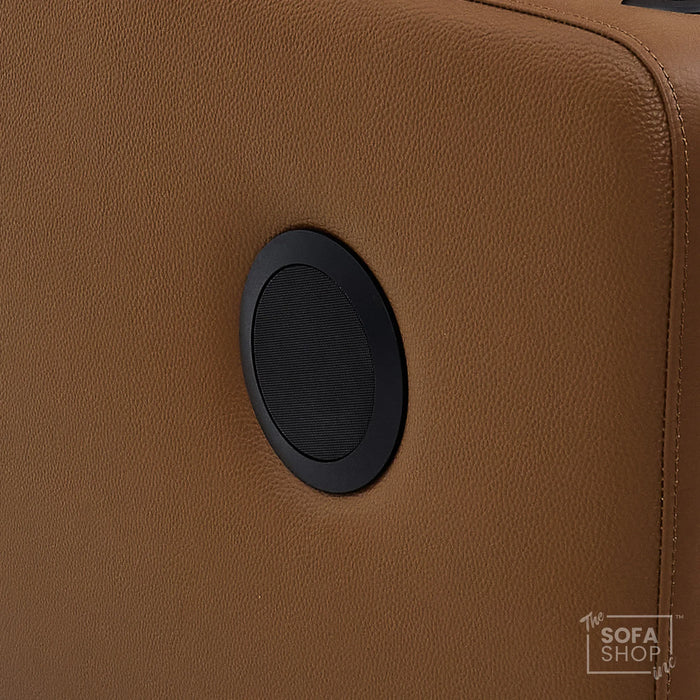 3 Seater Sofa in Brown Real Leather | Hi-Tech Smart Couch with Power Recline, Power Headrests, Wireless Charging, Vibration Massage, Heated Lumbar, Bluetooth Speakers & Multi-Link, Heat & Cool Cupholders | Modena | The Sofa Shop