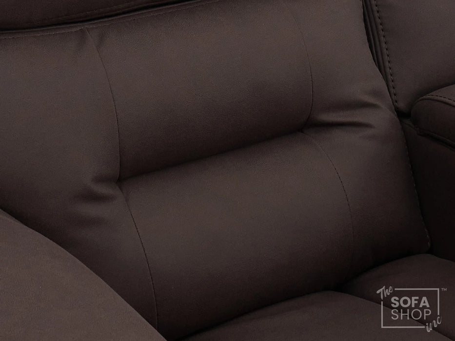 3+2 Electric Recliner Sofa Set in Brown Resillience Fabric | Hi-Tech Cinema Package with Massage, Drop-Down Table, Power Headrest, Power Recliner, Storage Drawer, USB & Wireless Charging | Sicily