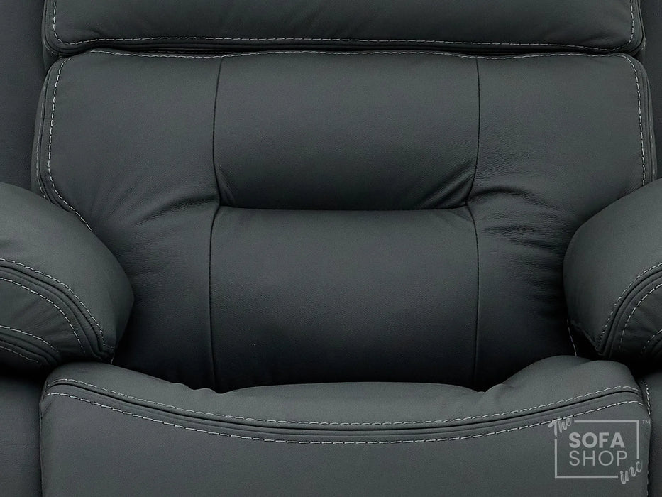 3+2 Electric Recliner Sofa Set in Grey Real Leather | Hi-Tech Cinema Package with Massage, Drop-Down Table, Power Headrest, Power Recliner, Storage Drawer, USB & Wireless Charging | Grey Real Leather | Sicily