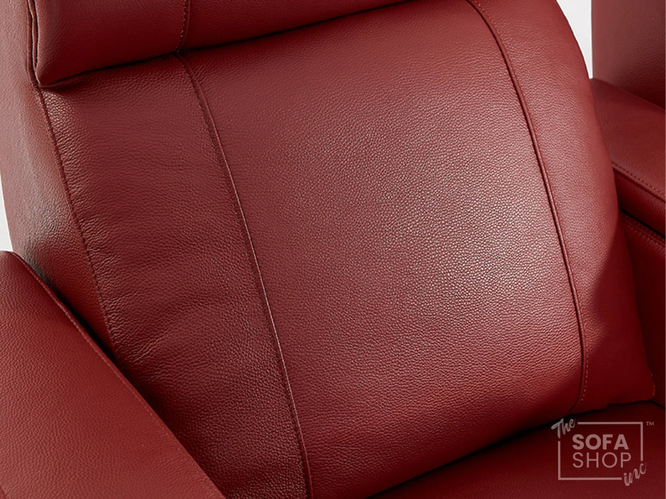 2 Seat Real Leather Electric Recliner Home Cinema Theatre Sofa In Red with Chilled Cupholders + Console + Power + USB + LED Lights | Rimini