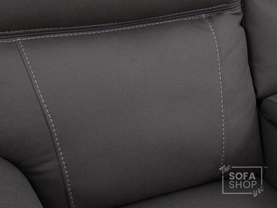 3 Seat Electric Recliner Home Cinema Theatre Sofa | Fabric Couch In Grey + Cupholders + Table + Power + USB + Speakers | Vinsonova | The Sofa Shop