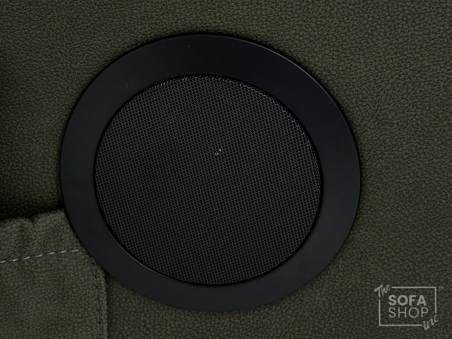 2 Seater Hi-Tech Sofa | Electric Recliner Home Cinema Seat in Green Fabric with Massage + Chilled Cupholders + Console + Power Sockets + USB | Vinsonova