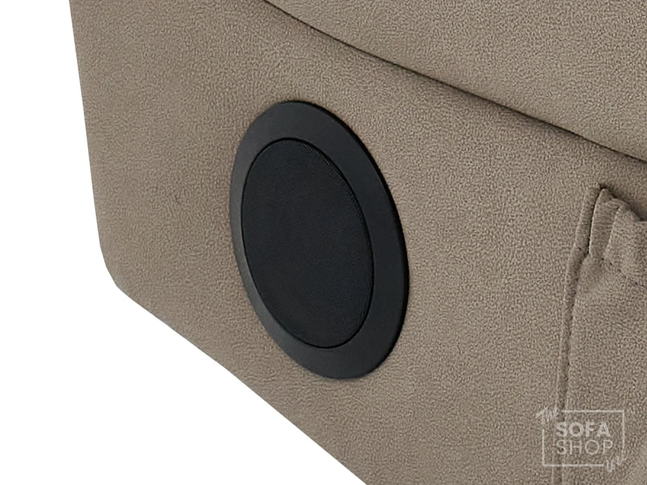 3 Seat Electric Recliner Home Cinema Sofa | Fabric Couch In Beige | Hi-Tech Sofa with Cup Holders + Table + Power Headrests + Speakers | Florence