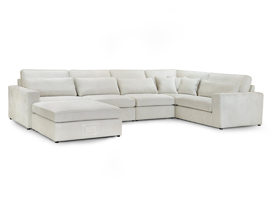 Right Hand Facing Corner Sofa in Mocha, White Or Grey Fabric - Kiana