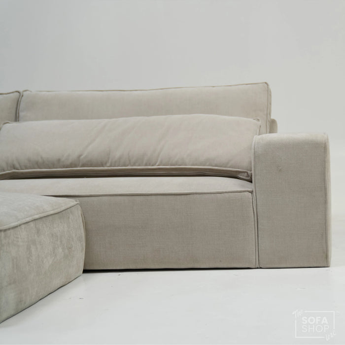 4 Seater Static Fabric Sofa & Footstool | RHF Stain, Back Damage & No Feet | Vicenza | Second Hand Sofa 27