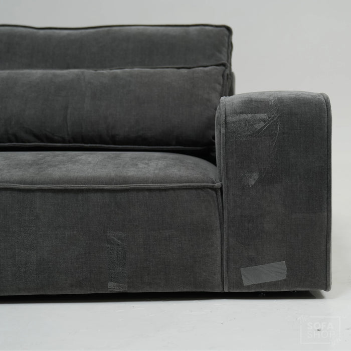 1 Seater Static Grey Fabric Sofa With Freestanding Flexibility | Tape Marks On Arms & Black Mark At Back | Vicenza | Second Hand Sofa 28