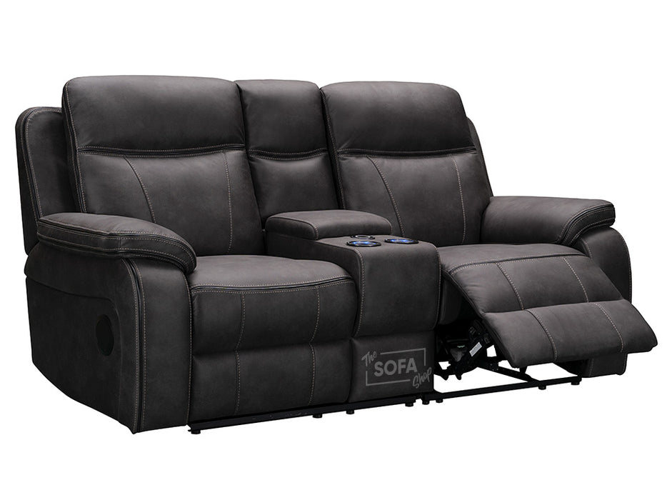 Vinson 2 Seater Electric Recliner Sofa In Grey Resilience Fabric With Power Headrest, Speaker, Chilled Cup Holders & Storage Box