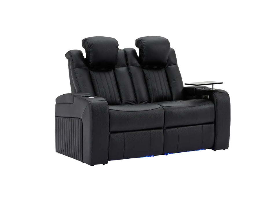 2 Seater Recliner Hi-Tech Couch | Smart Cinema Sofa in Black Real Leather with Power Headrests, LED, Table & USB | Capri | The Sofa Shop - 33