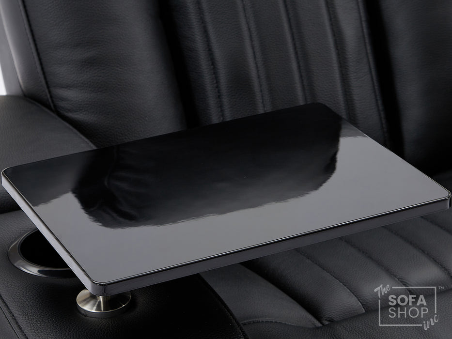 Real Leather 3+2+1 Power Reclining Sofa Set in Black | 3-Piece Cinema Sofa Suite with Console, Power Sockets, Cup Holders, Table & Massage | Capri