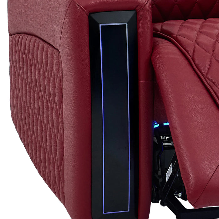 Riser Recliner Chair in Red Real Leather | Hi-Tech Armchair with Dual Motor Lift + Vibration Massage+ Heated Lumbar + Cooling, Heating Cupholders + Power Headrest | Assisi | The Sofa Shop