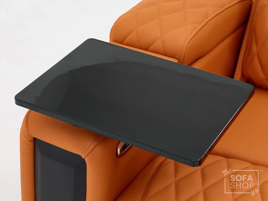 3 Seat Real Leather Electric Recliner Home Cinema Theatre Sofa In Orange | Keep Drinks Chilled in Cooling Cup Holders & Lumbar Support | Assisi
