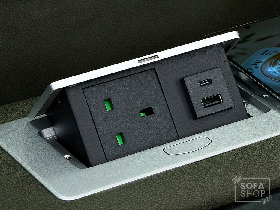 3 Seat Electric Recliner Home Cinema Theatre Sofa | Fabric Couch In Green with Massage + Cupholders + Table + Power + USB + Speakers | Vinsonova | The Sofa Shop