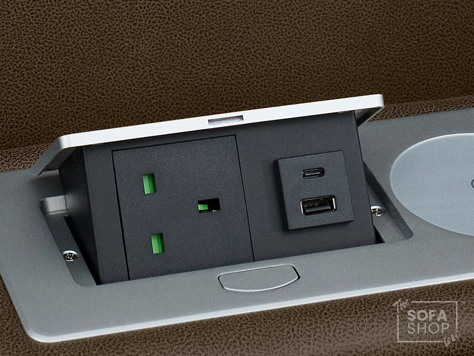 3+2+1 Piece Electric Home Cinema Sofa Set | Fabric Couch Suite Package In Brown | Hi-Tech Sofa Set with Cupholders + Console + Power + Massage + Speakers | Tuscany