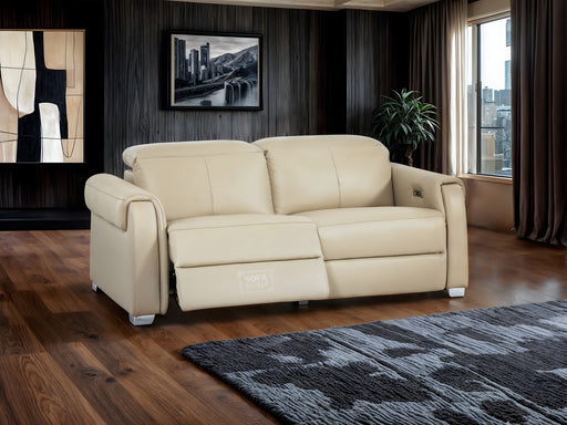 3 Seat Electric Recliner Home Cinema Theatre Sofa | Genuine Leather Couch in Beige + Power Headrests + USB Charging  + Electric Reclining Seats | Turin | The Sofa Shop