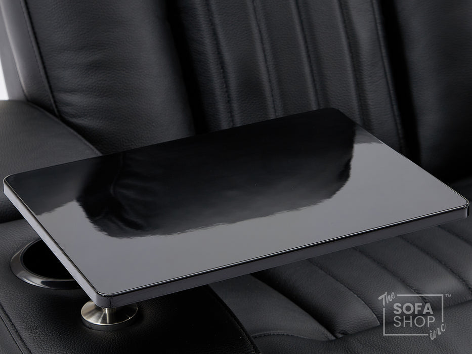 2 Seater Real Leather Power Reclining Cinema Sofa in Black with Console, USB Ports, Table, Cup Holders, Storage & Massage | Capri | The Sofa Shop