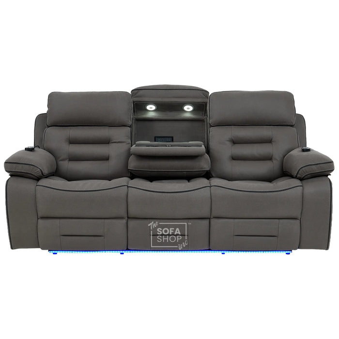 3 Seater Electric Recliner Cinema Sofa in Graphite Dark Grey Fabric | Hi-Tech Sofa with Cooling Cupholder + Massage + Heat + Power Headrest + USB Ports + Speakers | Tuscany | The Sofa Shop