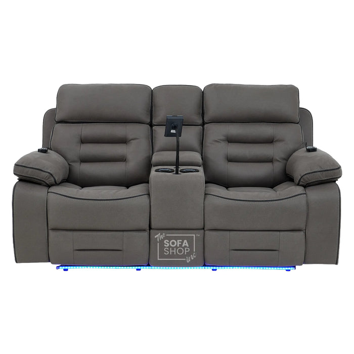 3+2+1 Electric Recliner Cinema Sofa Set in Grey Fabric | Hi-Tech Sofa Suite with Massage, Heat, Bluetooth Speakers, Console & Wireless Charging | Tuscany | The Sofa Shop