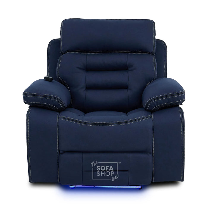 3+1 Electric Recliner Cinema Sofa Set in Blue Fabric | Hi-Tech Sofa Suite with Massage, Heat, Bluetooth Speakers, Fold-Down Table & Wireless Charging | Tuscany | The Sofa Shop