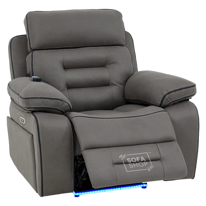 3+2+1 Electric Recliner Cinema Sofa Set in Grey Fabric | Hi-Tech Sofa Suite with Massage, Heat, Bluetooth Speakers, Console & Wireless Charging | Tuscany | The Sofa Shop