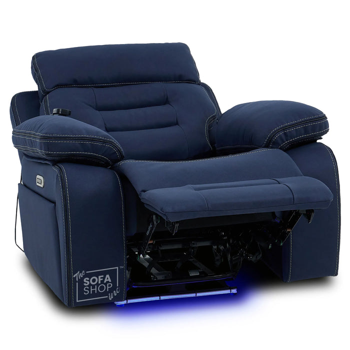 3+1 Electric Recliner Cinema Sofa Set in Blue Fabric | Hi-Tech Sofa Suite with Massage, Heat, Bluetooth Speakers, Fold-Down Table & Wireless Charging | Tuscany | The Sofa Shop