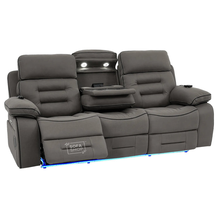 2 Piece Smart Tech Electric Recliner Cinema Sofa Set | Graphite Grey Fabric Sofa Suite | Tuscany
