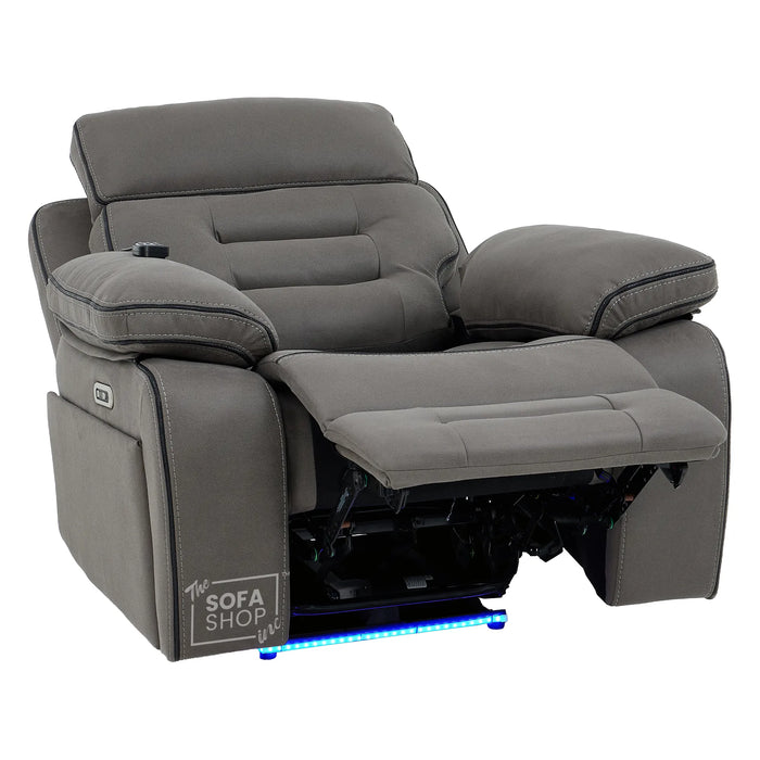 2 Piece Smart Tech Electric Recliner Cinema Sofa Set | Graphite Grey Fabric Sofa Suite | Tuscany