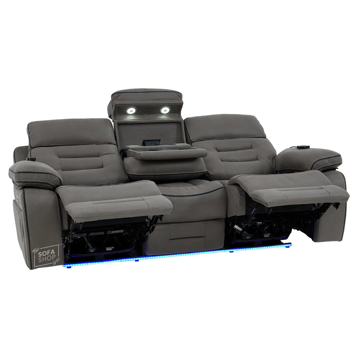 3 Seater Electric Recliner Cinema Sofa in Graphite Dark Grey Fabric | Hi-Tech Sofa with Cooling Cupholder + Massage + Heat + Power Headrest + USB Ports + Speakers | Tuscany | The Sofa Shop