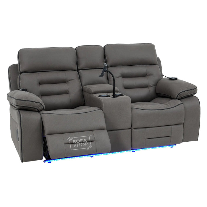 2 Seater Electric Recliner Cinema Sofa in Graphite Fabric | Hi-Tech Sofa with Massage, Heat, Multi-Link Bluetooth, Cooling & Heating Cupholders, Power Headrest | Tuscany