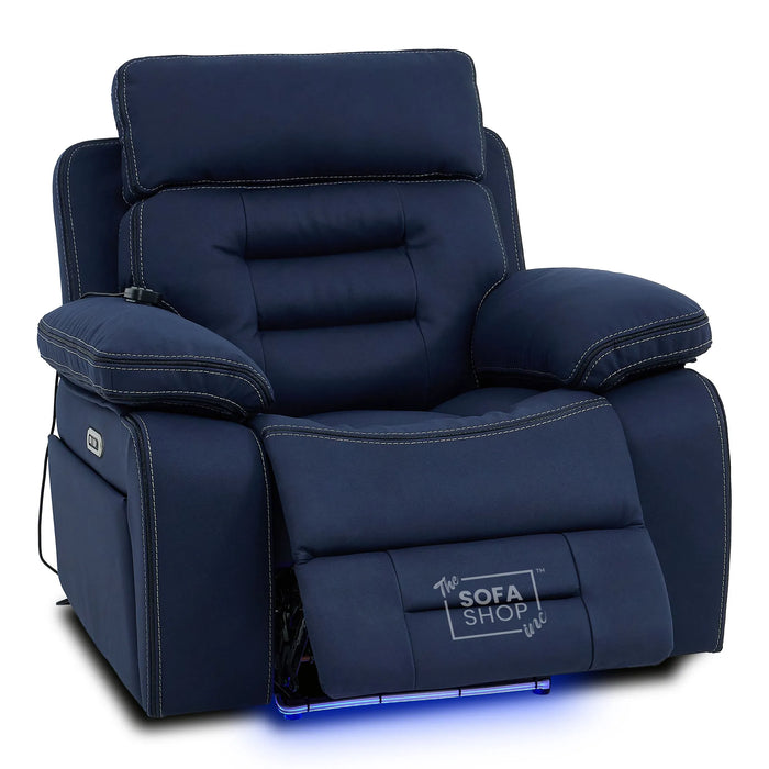 3+2+1  Electric Recliner Cinema Sofa Set in Blue Fabric | Hi-Tech Sofa Suite with Massage, Heated Lumbar, Bluetooth Speakers, Console & Wireless Charging | Tuscany | The Sofa Shop