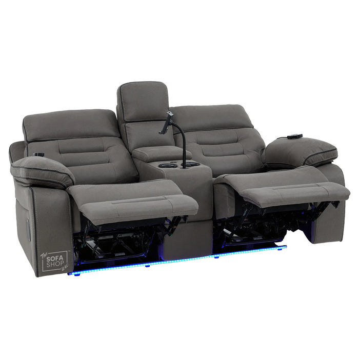 3+2 Fabric Recliner Sofas | Grey Electric Home Cinema Suite with Massage, Heat, Bluetooth Speakers, Cooling Cupholders, Wireless Charging & Power Headrests | Tuscany | The Sofa Shop