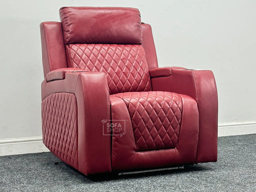 Venice Series One Electric Recliner Chair & Cinema Seat in Red Leather with USB, Massage, and Chilled Cup Holders - Rip on the Armrest - Second Hand Chair 104