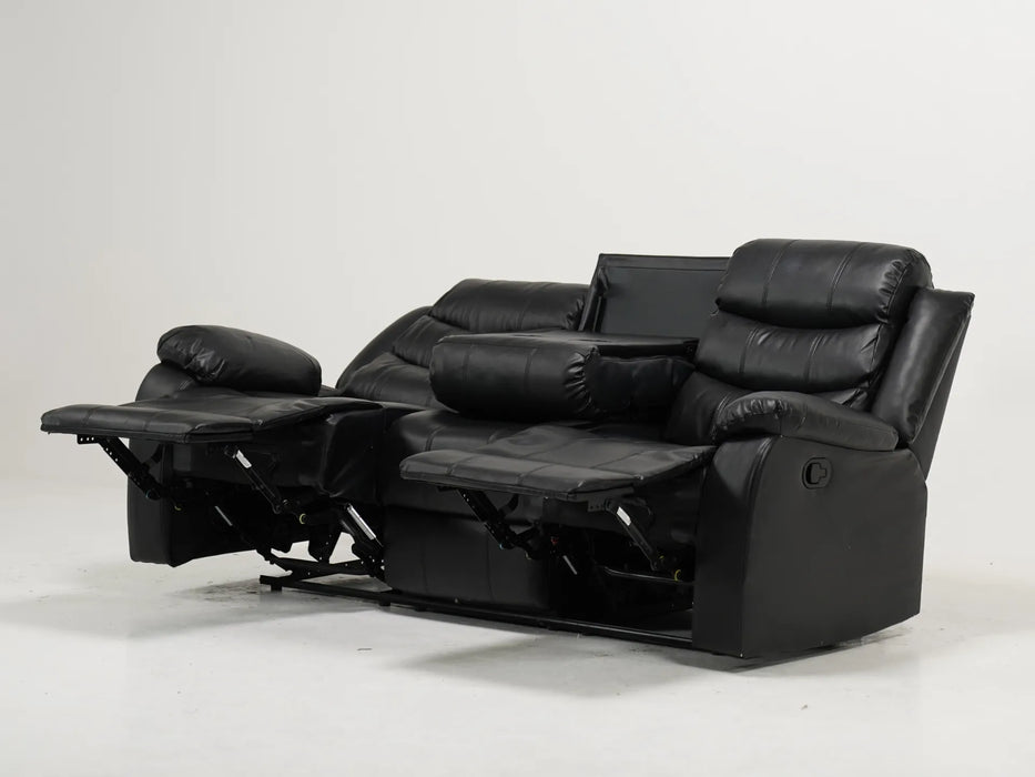 Sortino 3 Seater Recliner Sofa In Black Leather | Used – Seat Scratches, Middle Backrest Needs Stitching, Minuscule Paint Droplets - Second Hand Sofas 38