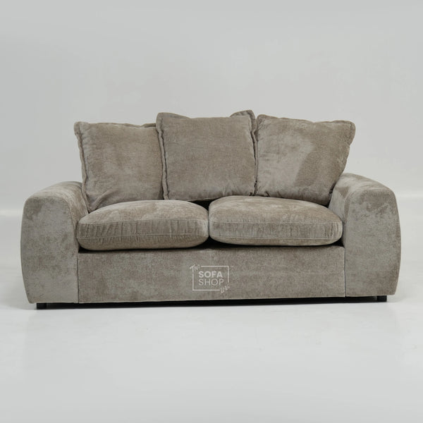 2 Seater Beige Static Sofa With Removable Cushions | Dent On LHF Arm | Genova | Second Hand Sofa 29