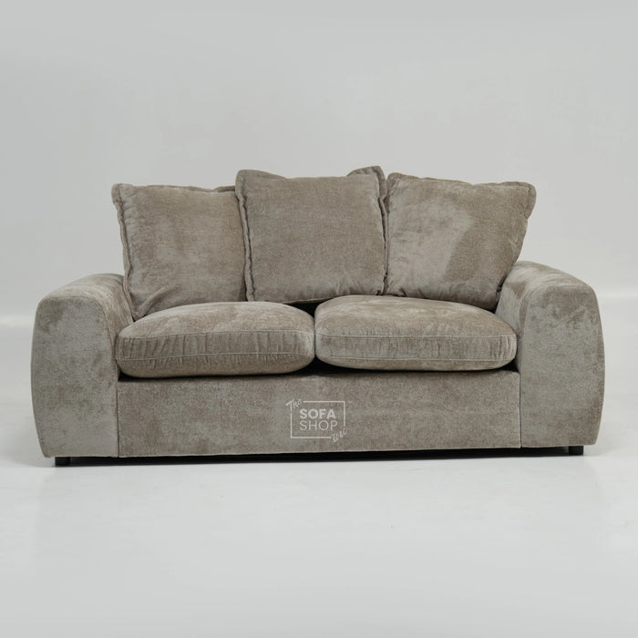2 Seater Beige Static Sofa With Removable Cushions | Dent On LHF Arm | Genova | Second Hand Sofa 29