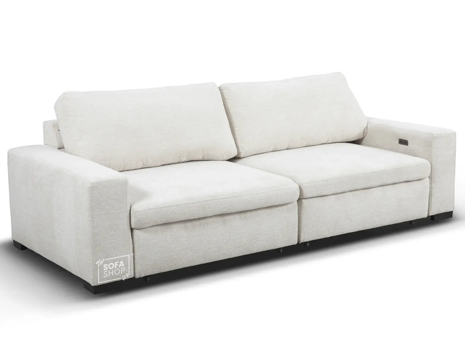 Extendable Electric Sofa - Bed in Cream Chenille Fabric | 3 Seater Power Sliding Couch Perfect for Home Cinema & Movie Nights  | USBc Charging Ports | Palma