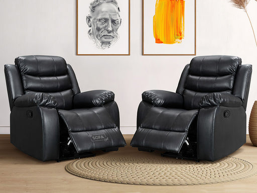 1+1 Set of Sofa Chairs. 2 Recliner Chairs in Black Leather - Sortino