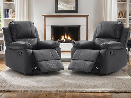 1+1 Set of Sofa Chairs. 2 Recliner Chairs in Black Leather - Trento