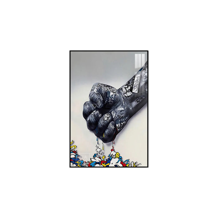 Graffiti Fist LED Canvas 100 x 150 cm Vertical | Urban Street Art With Adjustable LED Backlighting + Crystal-Porcelain Finish + Gold Or Black Aluminium Frame | The Sofa Shop