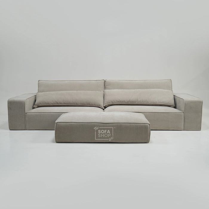 4 Seater Static Fabric Sofa & Footstool | RHF Stain, Back Damage & No Feet | Vicenza | Second Hand Sofa 27