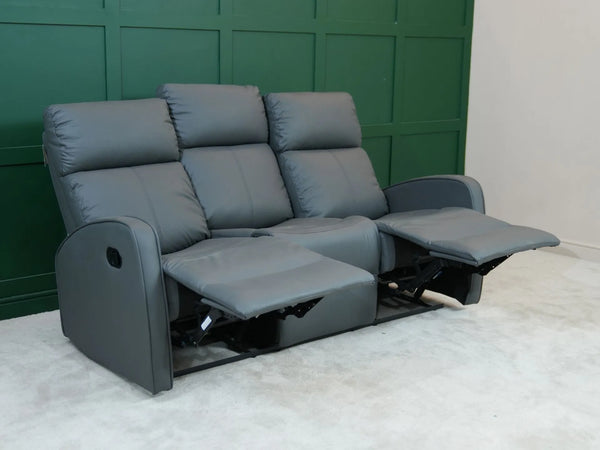 3 Seater Recliner Sofa in Grey Faux Leather | Used Sofa with No Drop-Down Table | Parma | Ex Display Sofa 119