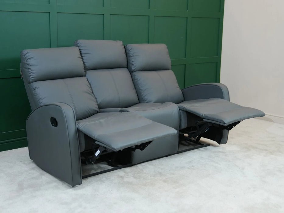 3 Seater Recliner Sofa in Grey Faux Leather | Used Sofa with No Drop-Down Table | Parma | Ex Display Sofa 119