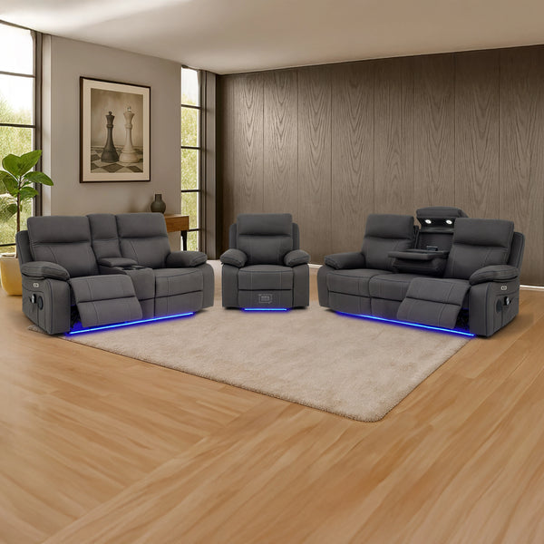 3+2+1 Piece Electric Home Cinema Theatre Sofa Set | Fabric Couch Suite Package In Grey with Console + USB + Massage + Storage | Vinsonova | The Sofa Shop