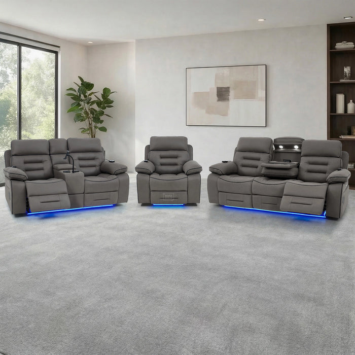 3+2+1 Electric Recliner Cinema Sofa Set in Grey Fabric | Hi-Tech Sofa Suite with Massage, Heat, Bluetooth Speakers, Console & Wireless Charging | Tuscany | The Sofa Shop