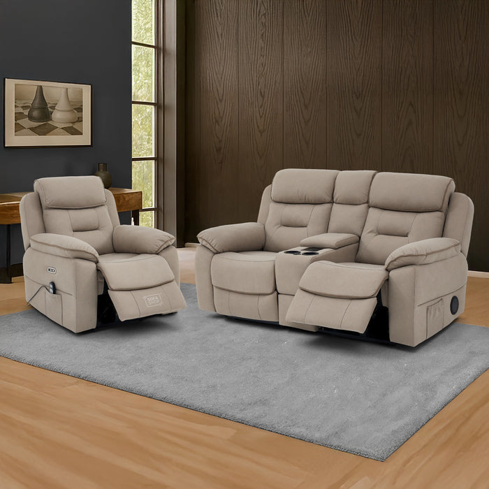 2+1 Electric Recliner Sofa Set in Beige Fabric | 2 Piece Cinema Sofa Set | Massage, Heating, Storage, Power Headrest & Cup Holders | Florence