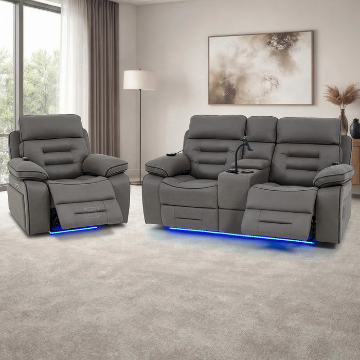2+1 Graphite Dark Grey Fabric Electric Recliner Cinema Sofa Set | Hi-Tech Sofa Suite with Massage, Heating, Bluetooth Speakers, Fold-Down Table & Side Storage | Tuscany | The Sofa Shop