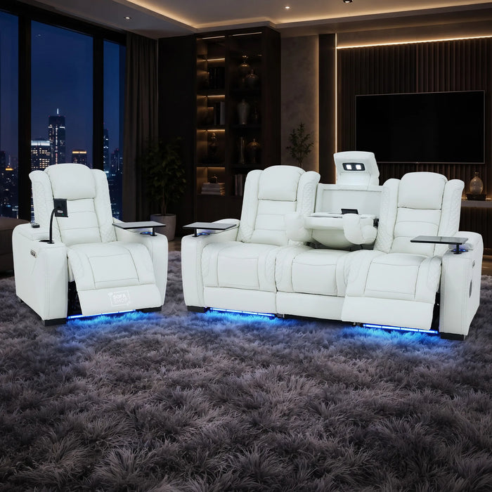 3+1 Real Leather Electric Recliner Cinema Sofa Set in White | Hi-Tech Sofa Suite with Power Recline, Power Headrests, Wireless Charging, Heat & Cool Cupholders | Napoli | The Sofa Shop