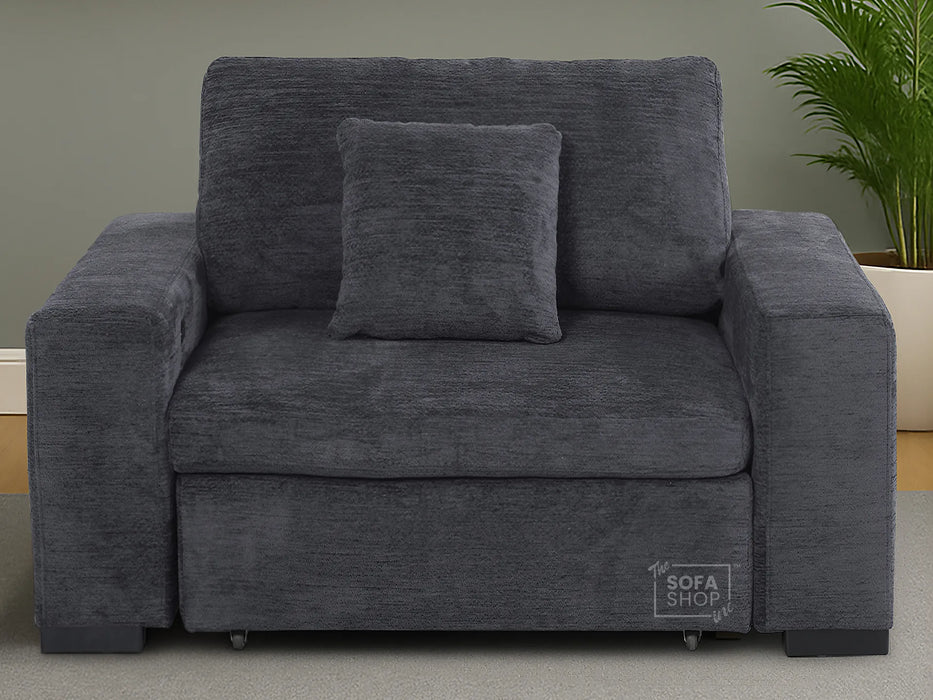 Extendable Electric Sofa Bed Chair in Grey Chenille Fabric | 1 Seater Hi-Tech Sliding Couch Perfect for Home Theatre Seating | USBc Charging Ports | Palma