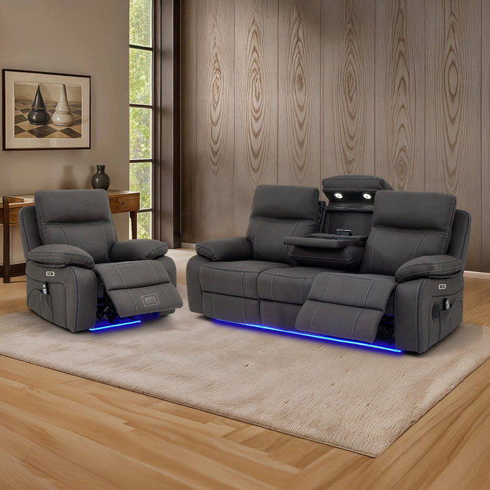 3+1 Piece Electric Home Cinema Theatre Sofa Set | Fabric Couch Suite Package In Grey with Massage + Cupholders + Table + Massage | Vinsonova | Sofa Shop