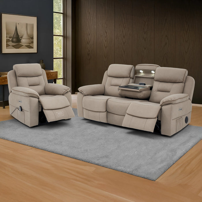 3+1 Piece Electric Home Cinema Sofa Set | Fabric Couch Suite Package In Beige | Hi-Tech Sofa Set with Massage, Heating, Cup Holders & Wireless Charger | Florence